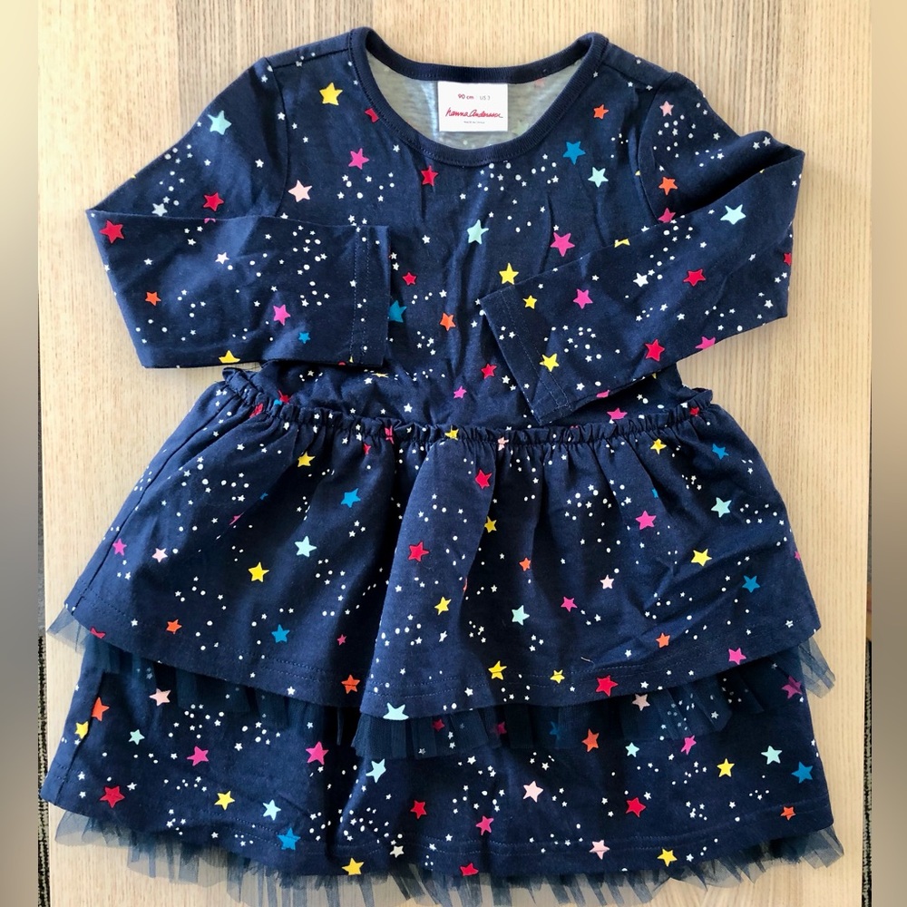 Hanna Andersson Navy Star Print Tiered Dress